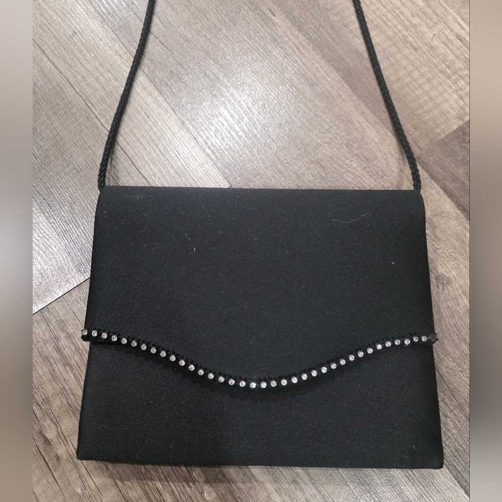 Satin Black Minimalist Vintage Clutch Formal Flap Bag Rhinestone Y2k Prom